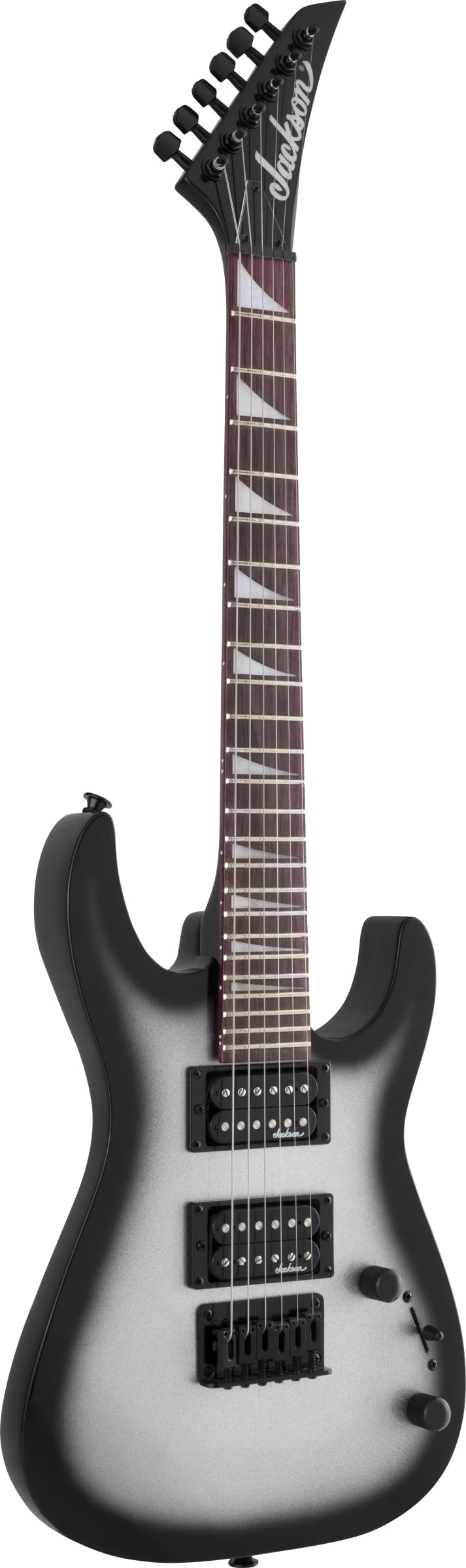 Jackson JS Series Dinky Minion JS1X, diapasón Amaranth, Metallic Silverburst, adecuada tanto para Músicos en Ciernes como para Músicos de Gira Experimentados