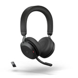 Jabra Evolve2 75 Auriculares Estéreo Inalámbricos para PC con tecnología de 8 micrófonos-Auriculares de Doble Espuma y Cancelación de Ruido Activa, Adaptador Bluetooth USB-A-Para MS Teams-Negro