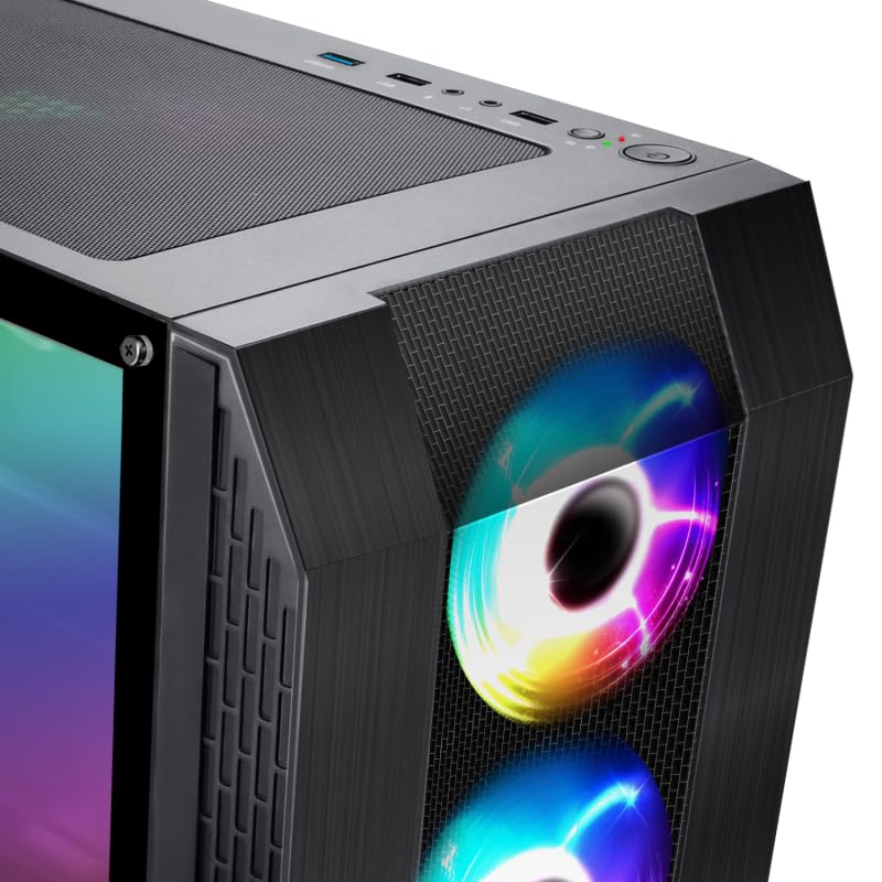SUZA INT L FRANCE A8003RA Caja Gaming ATX, 4 Ventiladores ARGB 120mm, Panel Vidrio Templado, 205 × 385 × 447mm