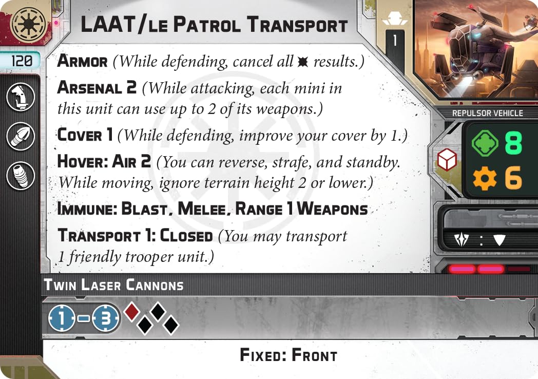Atomic Mass Games, Star Wars Legion: Neutral Expansions: LAAT/IE Patrol Transport Unit, Unit Expansion, Miniatures Game, Ages 14+, 2 Players, 90 Minutes Playing Time