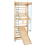 VEVOR-8 en 1 Kit de Escalada Niveles Pared, Tobogán, Barra de Dominadas, Anillas de Gimnasio, Columpio y Escalera de Cuerda, Color Madera (15 Levels Solid Wood Indoor Jungle Gym)