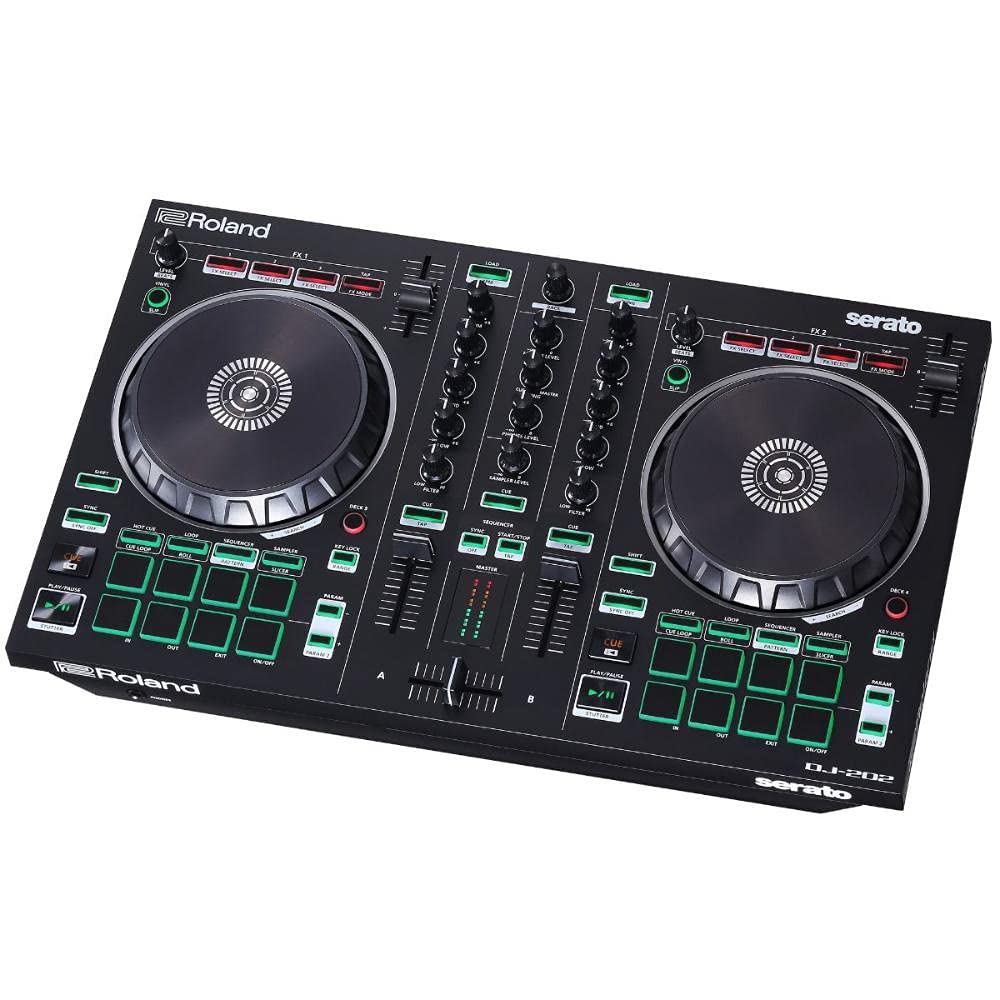 Controlador de DJ Roland DJ-202 — Controlador de cuatro decks y dos canales para Serato DJ Lite, el legado de las cajas de ritmos Roland en un controlador de DJ