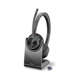 Auriculares inalámbricos Poly Voyager 4320 UC y soporte de carga - Audífonos estéreo con micrófono de brazo con cancelación de ruido - Conexión Bluetooth a PC/Mac/teléfono móvil - Teams (certificado)