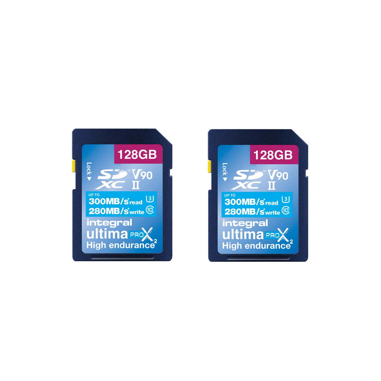 Integral 128GB Pack de 2 Tarjeta SD UHS-II V90 hasta 300MB/s de Lectura y 280MB/s de Escritura 1866X SDHC Tarjeta de Memoria Profesional de Alta Velocidad