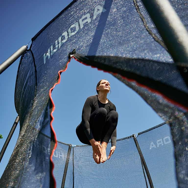 HUDORA Trampolin 4square - Trampolín rectangular al aire libre de 244x366/215x305 cm - Cama elástica deportiva rectangular para hasta 120 kg - Trampolín familiar con alta capacidad de salto