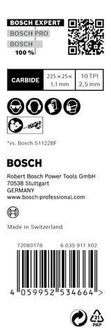 Bosch Professional 10x Hojas de sierra sable Expert ‘Medium-Thick Tough Metal’ S 1155 HHM (para Acero resistente, Láminas de acero inoxidable, Longitud 225 mm, accesorios Sierra sable)