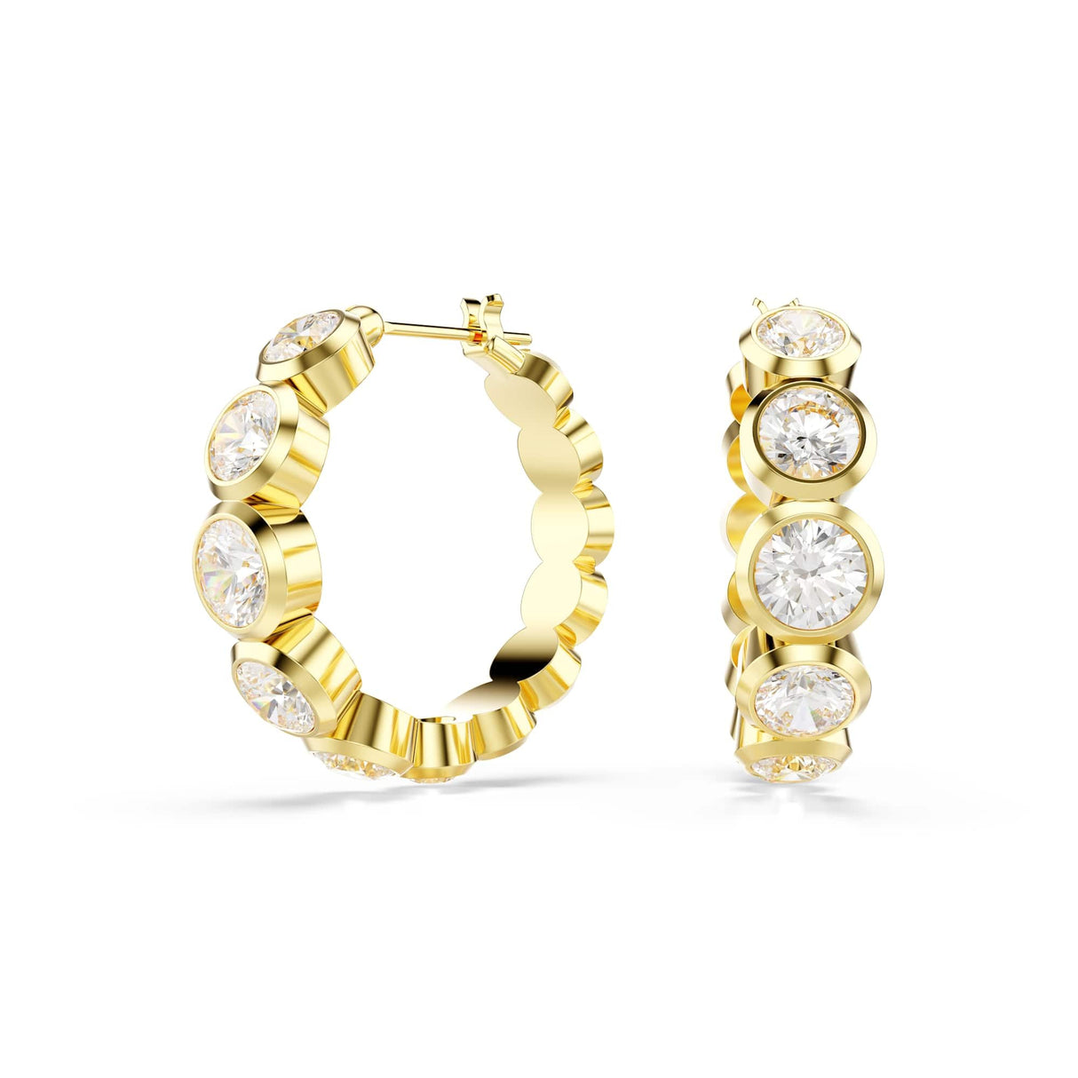 Swarovski Pendientes de aro Imber, Talla redonda, Blancos, Baño tono oro