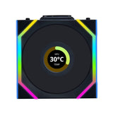 Lian Li UNI FAN SL-INF - Paquete de 3 ventiladores de refrigeración inalámbricos RGB PWM de 120 mm con pantalla LCD, color negro, rendimiento y estética sin costuras, tecnología PWM silenciosa
