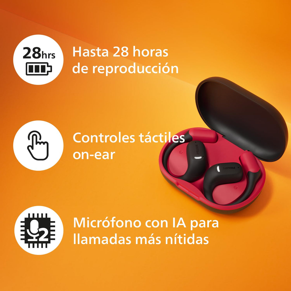 Philips TAA6709: Auriculares Deportivos Open Ear con Bluetooth y tecnología True Wireless - Negro