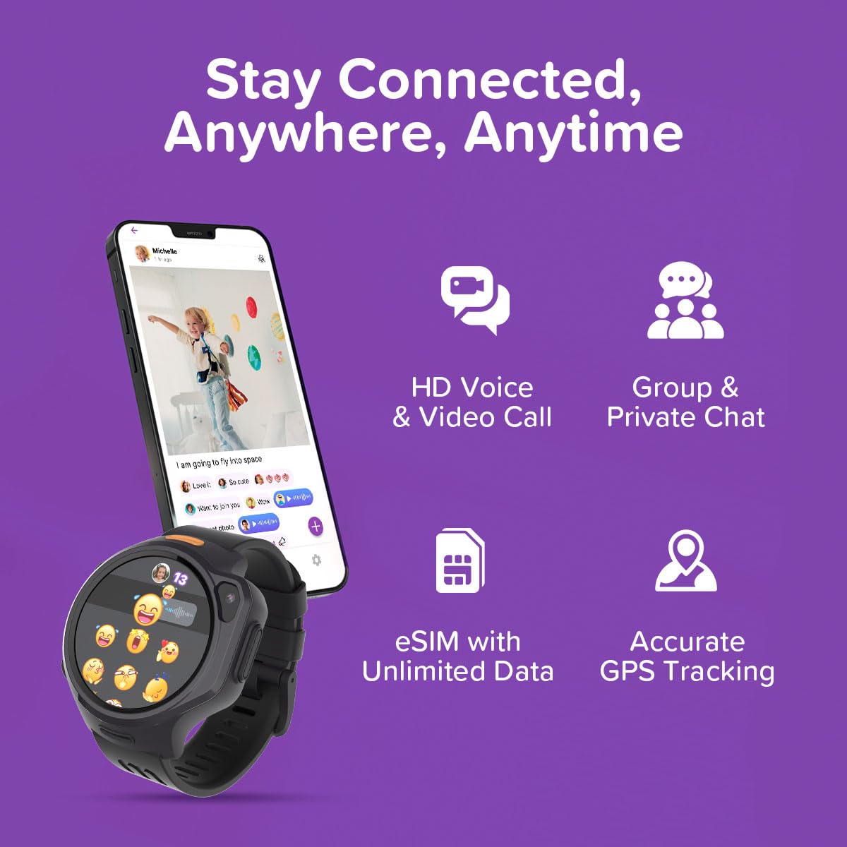 myFirst Fone R2- Smartwatch para niños (EU) con eSIM, AMOLED, cámara 5 MP Gran Angular, GPS y Control Parental - con conexión Circle. A Partir de 5 años (Color Chocolate Blanco)