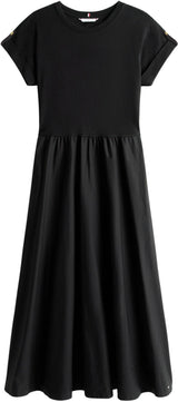 Tommy Hilfiger Vestido Mujer Modern Cody Midi Mix Fit & Flare, Negro (Black), XL