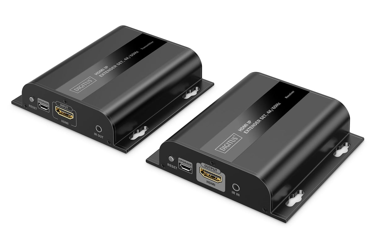 DIGITUS Juego extensor HDMI IP – UHD 4k 60 Hz – HDMI 2.0 – hasta 200 m de alcance – emisor y receptor – hasta 253 receptores – CAT 6 – negro