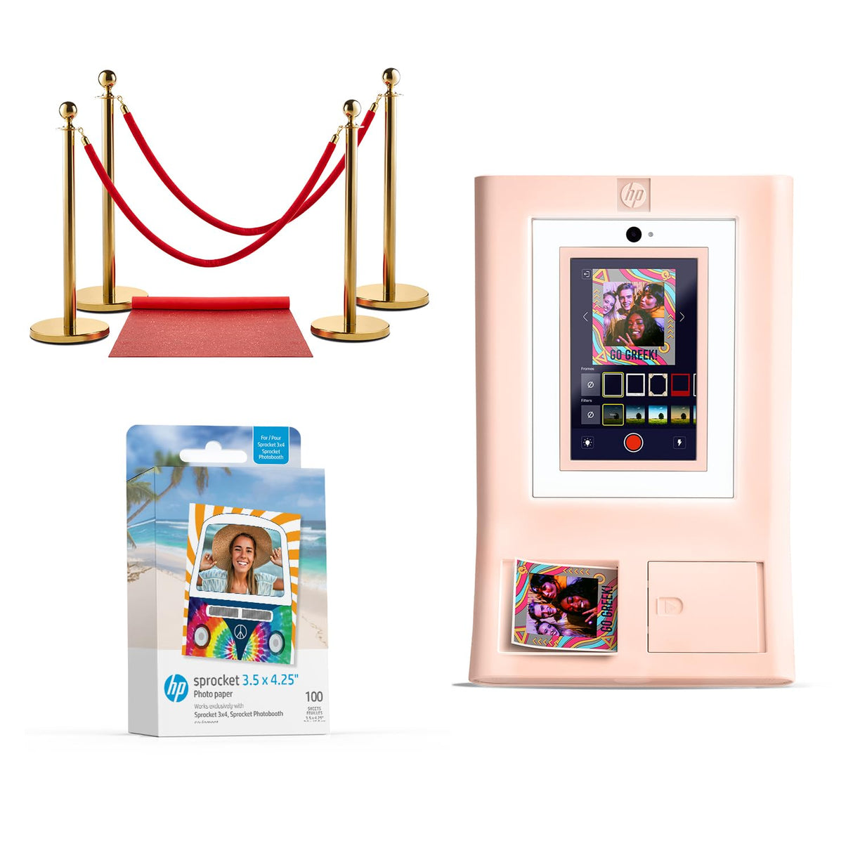 HP Sprocket Cabina fotográfica Impresora instantánea de Color (Rosa) + Papel Zink (100 Hojas) + Alfombra roja (1)