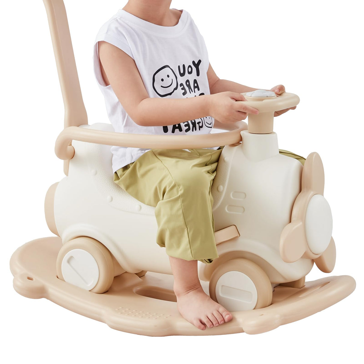VEVOR Caballo Balancín 5 en 1 para Niños de 1 a 3 Años, Caballo Balancín para Bebé con Trampolín, Tabla de Equilibrio Desmontable, Manija de Empuje y 4 Ruedas Lisas, para Niños de 36 kg, Blanco