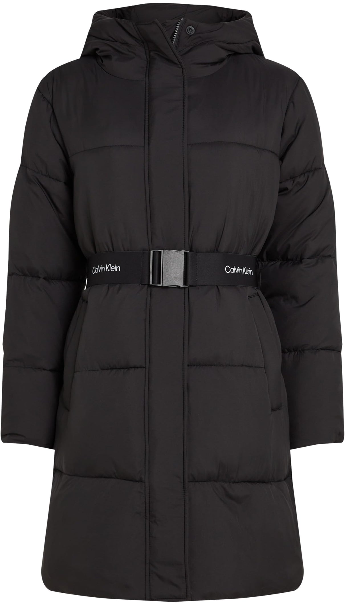 Calvin Klein Abrigo Mujer Logo Belt Long Puffer con cinturón, Negro (Ck Black), XS
