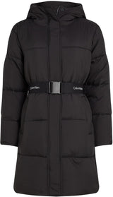 Calvin Klein Abrigo Mujer Logo Belt Long Puffer con cinturón, Negro (Ck Black), XS
