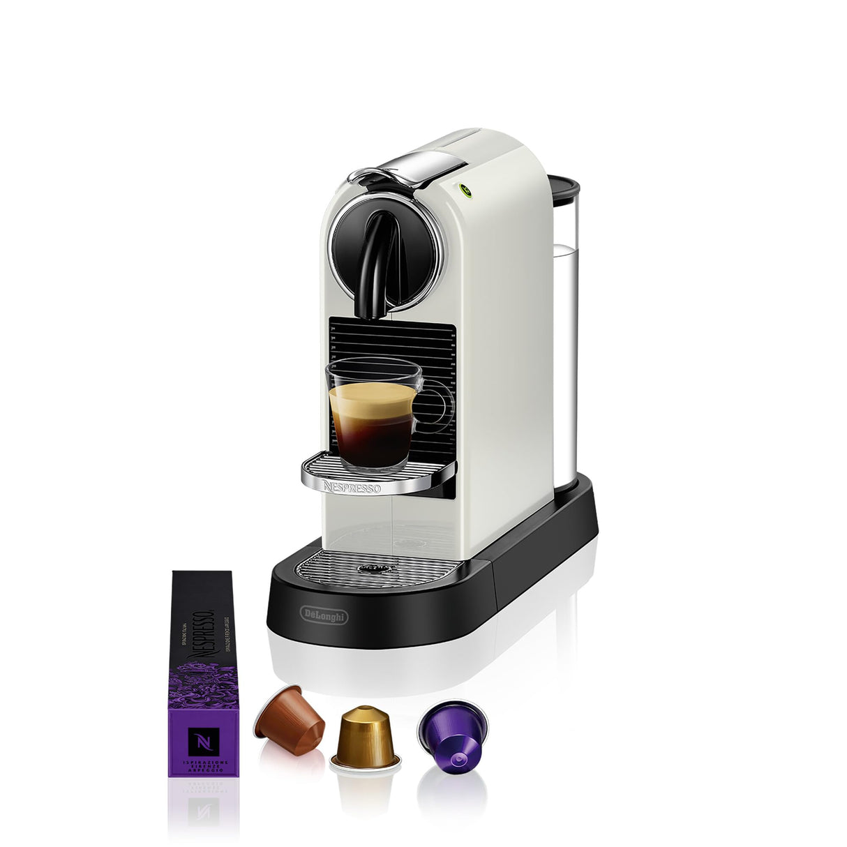 Nespresso De'Longhi - Cafetera Citiz para cápsulas de café originales, espresso de inspiración italiana, café de calidad, juego de cápsulas de inicio incluido, EN167.W, color blanco