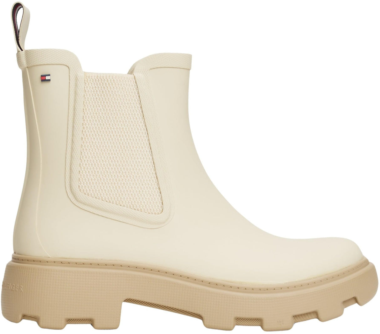 Tommy Hilfiger Botas de lluvia Mujer Rubber Rainboot con tacón de plataforma, Marfil (Newsprint), 37