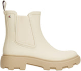 Tommy Hilfiger Botas de lluvia Mujer Rubber Rainboot con tacón de plataforma, Marfil (Newsprint), 37