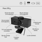 HP 620 Webcam - Full HD, 1920 x 1080, videoconferencias, autoenfoque, micrófono Integrado, Windows Hello, Teams, Zoom, Google Meet, Twitch, Youtube, Streaming - Color Negro