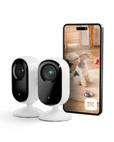 Arlo Essential 2 Indoor Camara Vigilancia Bebe/Mascotas 2K, Sensor de Movimiento, Alarmas Para Casa, Visión Nocturna, Prueba Arlo Secure Incluida, con cubierta de lente automática, 2 Cámaras, Blancas