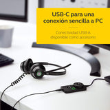 Jabra Engage 50 - Auriculares Digitales estéreo con Cable certificados para Microsoft Teams - Cancelación pasiva de Ruido para softphones y Clientes Web - Cable USB-C - Negro