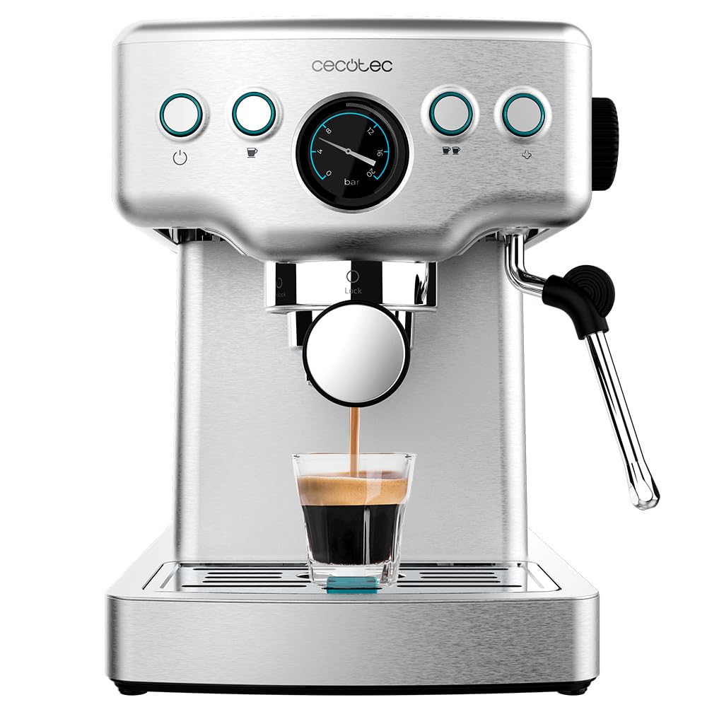 Cecotec Cafetera Express Barista Power Espresso 20 Barista Mini. 1465 W, 20 Bares, Manometro y ThermoblocK, Vaporizador Orientable y Brazo con Doble Salida, 1,8 L de Capacidad