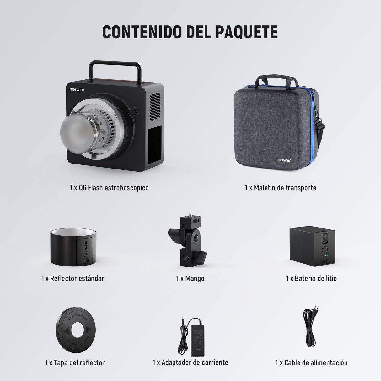 NEEWER Q6 600Ws 2,4G TTL Flash Estudio Exterior con App Control, 1/1 a 1/512, 1/8000 HSS 3000mAh Foto Luz Strobe Batería,30W Lámpara Modelado LED Bicolor/Flash Potencia Total 400/Reciclaje 0,01-0,9s