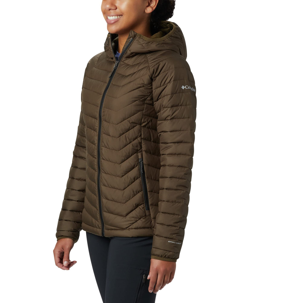 Columbia Powder Lite Hooded Jacket, Chaqueta Acolchada Con Capucha Mujer, Olive Green, M