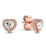 Pandora Timeless Pendientes de botón con diseño de corazón centelleante chapados en oro de 14 quilates con circonita cúbica transparente