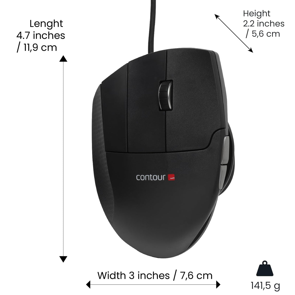 Contour Unimouse | Ratón de Juego ergonómico | Ratón con Cable | Ratón Vertical para Zurdos | Ángulo de 35 a 70 Grados | 6 Botones + Desplazamiento | para Windows y Mac Negro