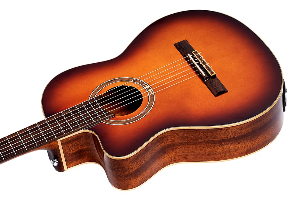 ORTEGA Perfomer Series Classical Guitar 44 Mástil delgado, Caja fina, Zurdo Abeto y Preamp y funda RCE238SN-FT-L