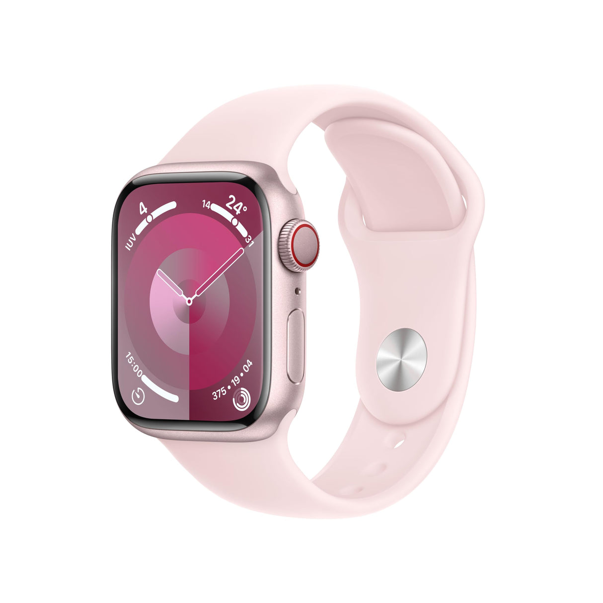 Apple Watch Series 9 [GPS + Cellular] Smartwatch con Caja de Aluminio en Rosa de 41 mm y Correa Deportiva Rosa Claro - Talla S/M. Monitor de entreno, App Oxígeno en Sangre, Resistencia al Agua