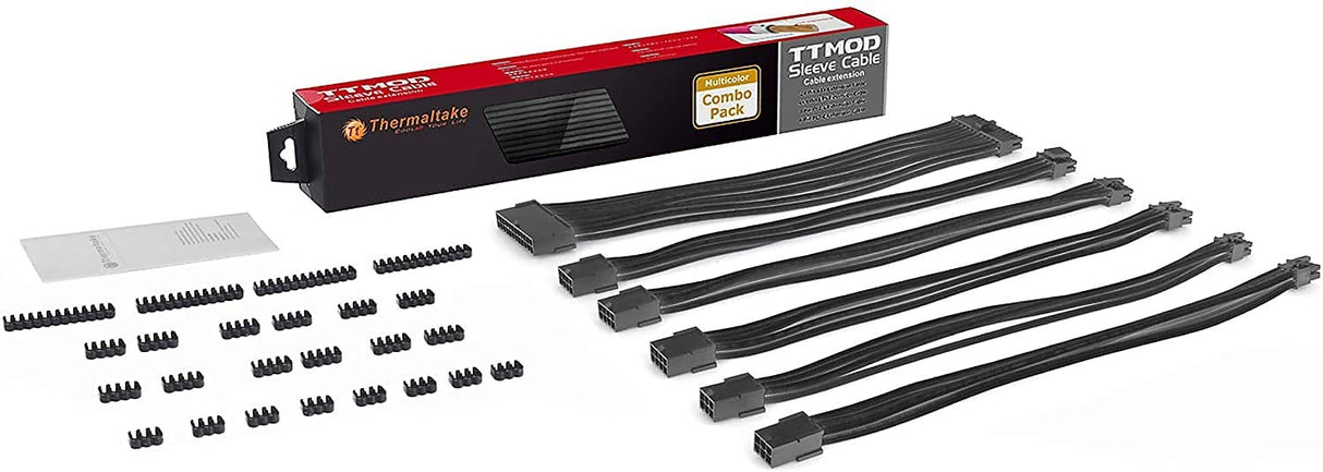 Thermaltake TtMod Kit de cable de alimentación de extensión de manga, ATX/EPS/PCI-E de 8 pines PCI-E de 6 pines con peines, negro, AC-052-CN1NAN-A3