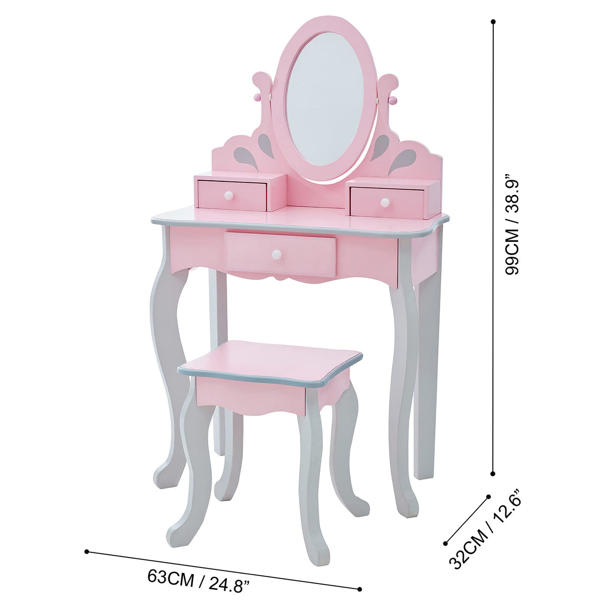 Fantasy Fields Teamson Kids 'Rapunzel' Tocador Rosa de Madera con Espejo y Taburete TD-12851A