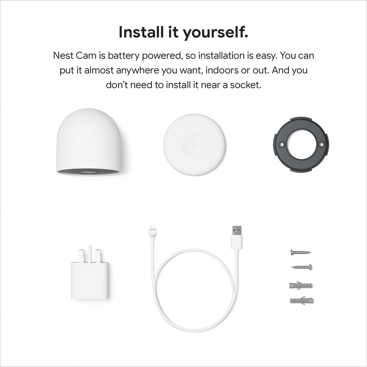 Google Cámara de Seguridad Nest CAM (Exterior e Interior, batería) - Cámara WiFi Inteligente para el hogar - Inalámbrica