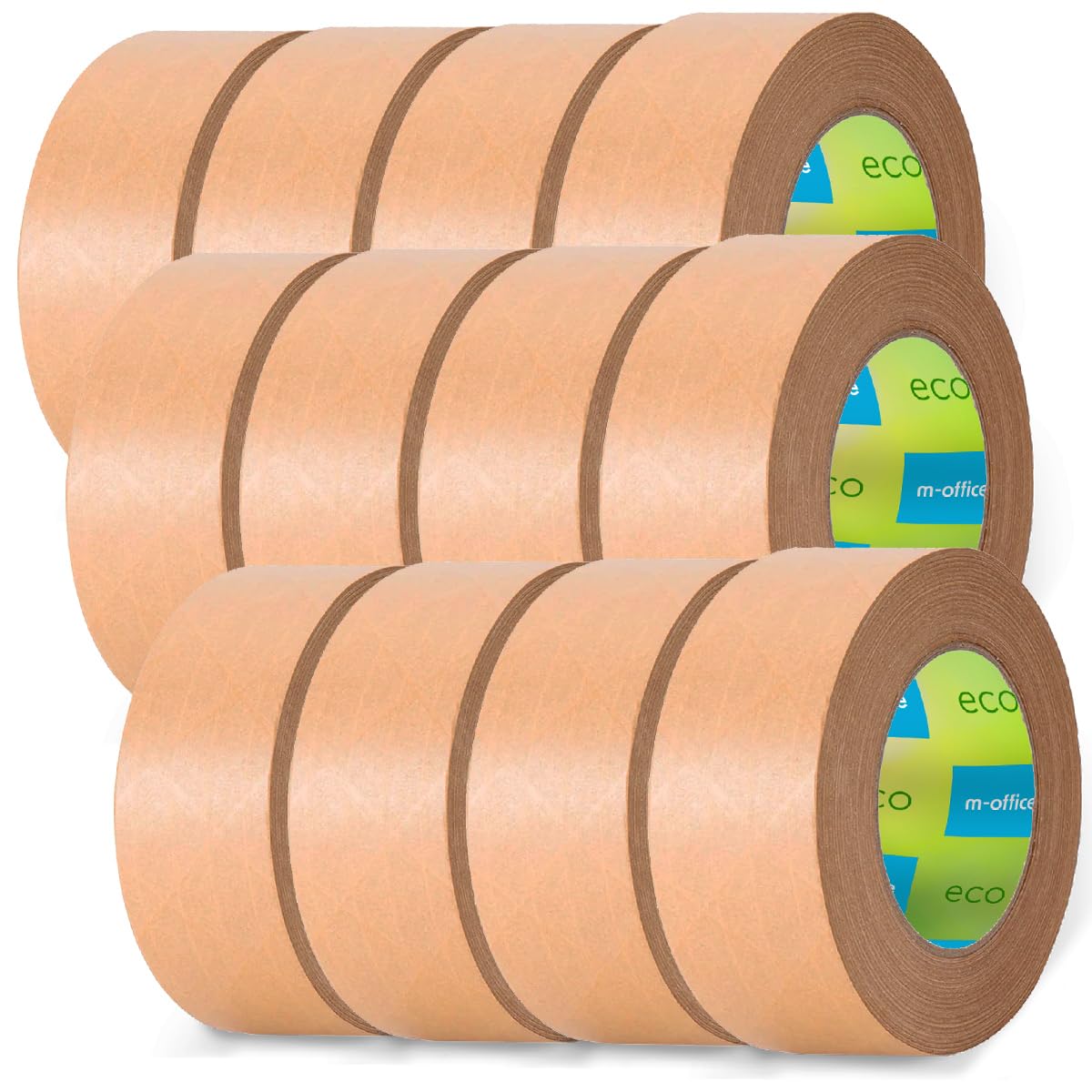 m-office Cinta Adhesiva Papel Kraft, Cinta de Embalar Adhesiva para Embalaje de Cajas, Envíos, Mudanzas y Manualidades, Cinta de Papel Embalaje, Cinta Marrón Papel Kraft (12 uds, 72mmx80m)