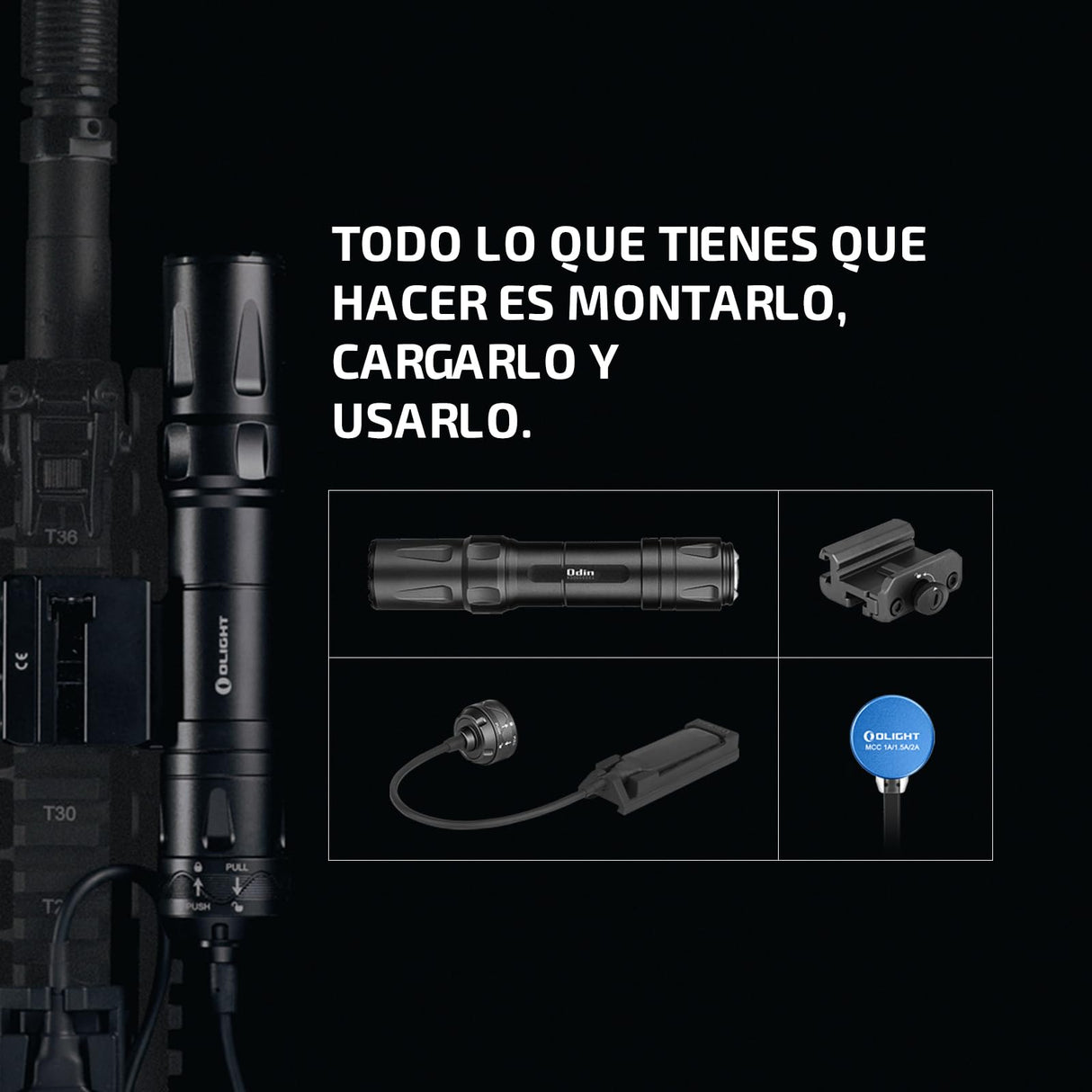 OLIGHT Odin Linterna Táctica Con Batería Recargable Diseñada Profesionalmente 2000 Lúmenes 300 Metros Potente Actividades Deportivas(Negro)