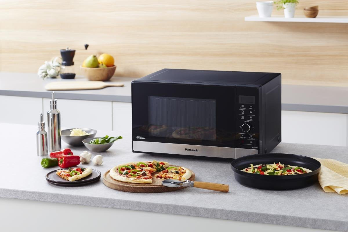 Panasonic Microondas NN-GD38HSGTG con parrilla (1000 W, vaporera, microondas combinado, molde para pizza, 23 litros) acero inoxidable negro