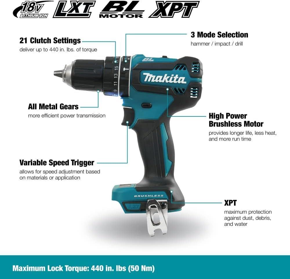 Makita DHP485ZJ - Taladro atornillador de percusión (18 V, incluye estuche Makpac