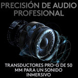 Logitech G PRO X LIGHTSPEED Auriculares inalámbricos para gaming con tecnología de filtro Blue VO!CE, transductores Pro-G de 50mm, DTS Headphone: X 2.0, 20+ horas batería, PC, PS5, PS4, Switch - Negro