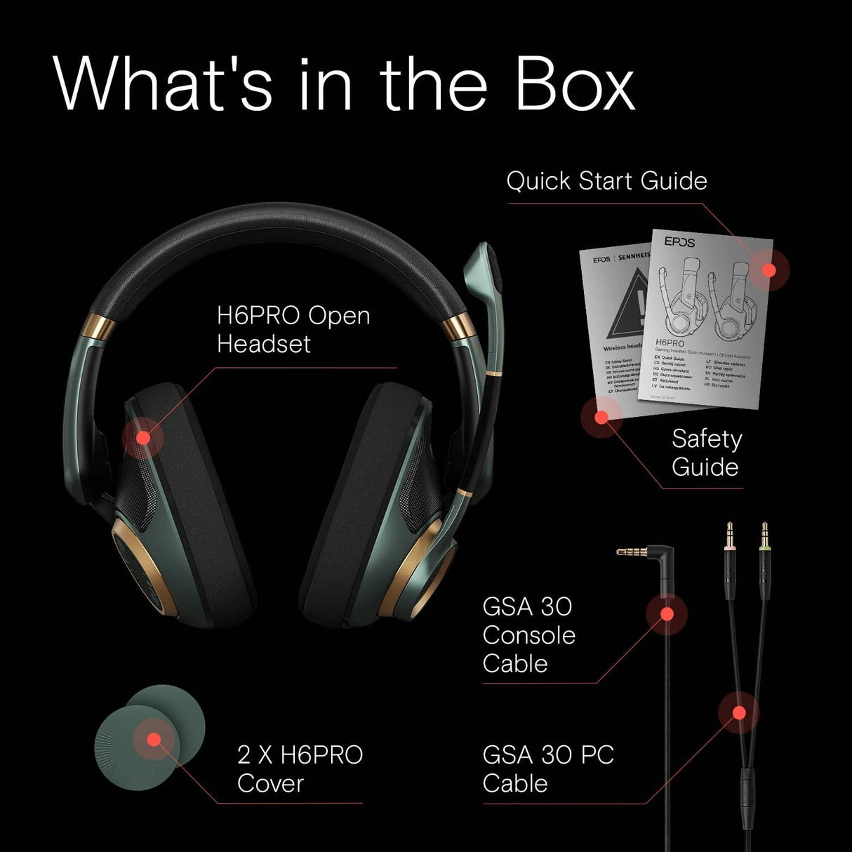 EPOS Auriculares para juegos H6Pro con micrófono, acústica abierta, diadema ligera, cómoda y duradera, para PC, Mac, PS4, PS5, Xbox Series X, Xbox One, Nintendo Switch (verde)