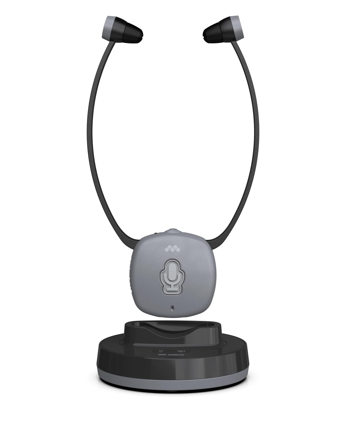 Meliconi Auriculares de TV Easy Audio inalámbricos Digital, Modelo esteto con Entrada óptica, micrófono Ambiente, Volumen Ajustable, Base de Carga, Alcance de 20 m, Audio equilibrado para TV