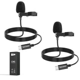 NEEWER Mini Micrófono de Solapa USB C, 2 Pack Compatible con iPhone 16 15 Pro MAX, Teléfono Android, Tableta, PC, Micrófono de Solapa de Condensador Omnidireccional con Clip y Cable de 2m/6.6ft