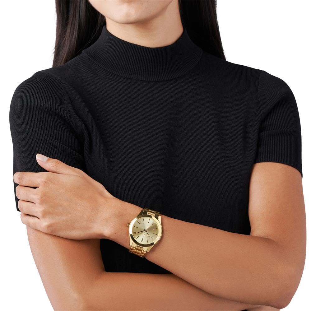 Michael Kors - Slim Runway Three Hand con Correa de Acero Inoxidable en Tono Dorado para Mujer MK3179