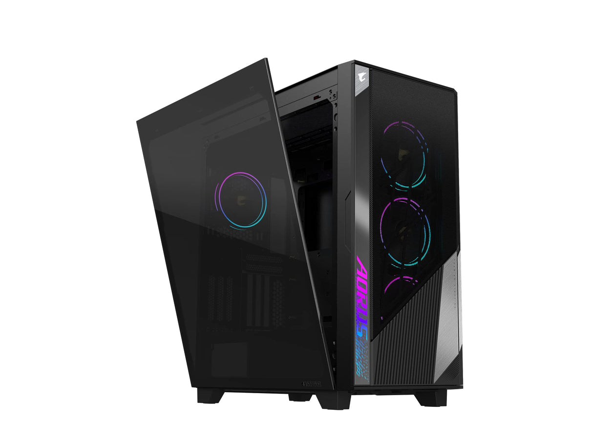 AORUS C500 Glass - Carcasa Negra para Juegos de PC de Torre Media, Vidrio Templado, USB Tipo C, 4 Ventiladores ARBG incluidos (GB-AC500G ST)