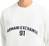 Armani Exchange Men's 91 Logo Crew Neck, Wrist Cuffs,Sweatshirt,Off White,S, Blanco Crudo, S