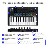 Arturia - MiniLab 3 - Controlador MIDI Universal para Producción Musical, con Paquete de Software Todo en Uno - 25 Teclas, 8 Pads Multicolor - Negro