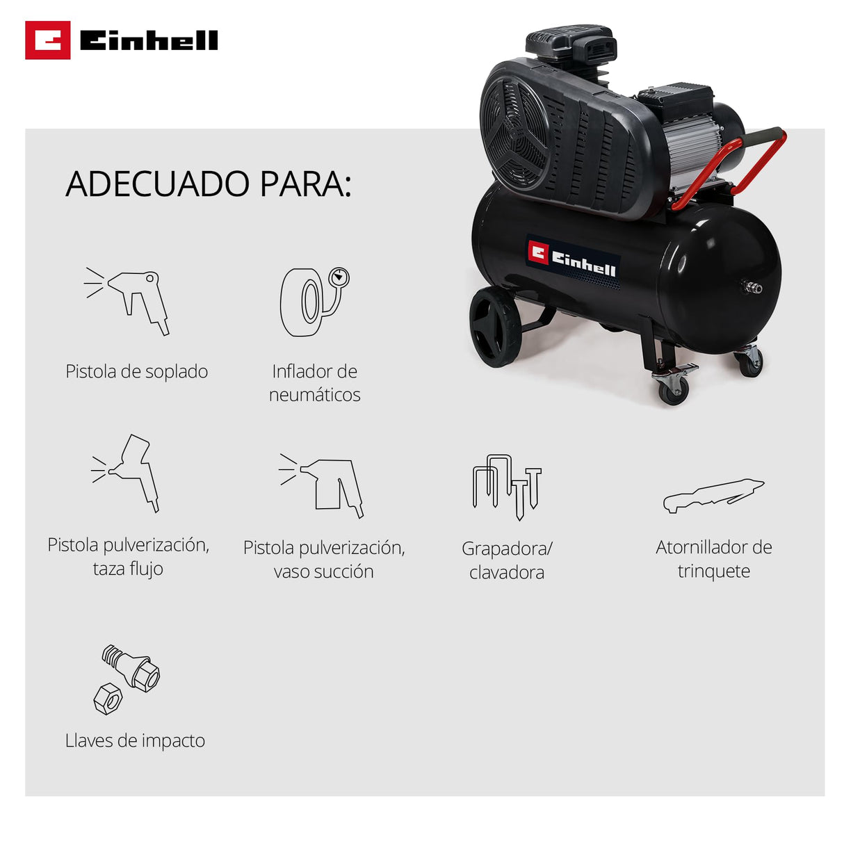 Einhell compresor TC-AC 270/50/10 (1800 W, máx. 10 bar, depósito de 50 l, lubricado con aceite, manómetro para presión de trabajo y de caldera, 270 l/min potencia de aspiración, reductor de presión)