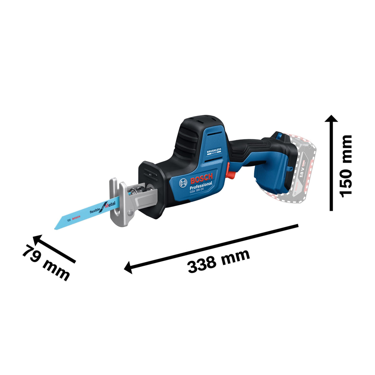 Bosch Professional 18V System Sierra Sable a Batería GSA 18V-24 (incl. hoja de sierra S922EF, S2345X)